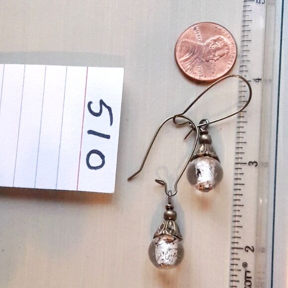 Artisan earrings  510# dangle earrings Victorian earrings foil glass bronze col - Picture 6 of 7